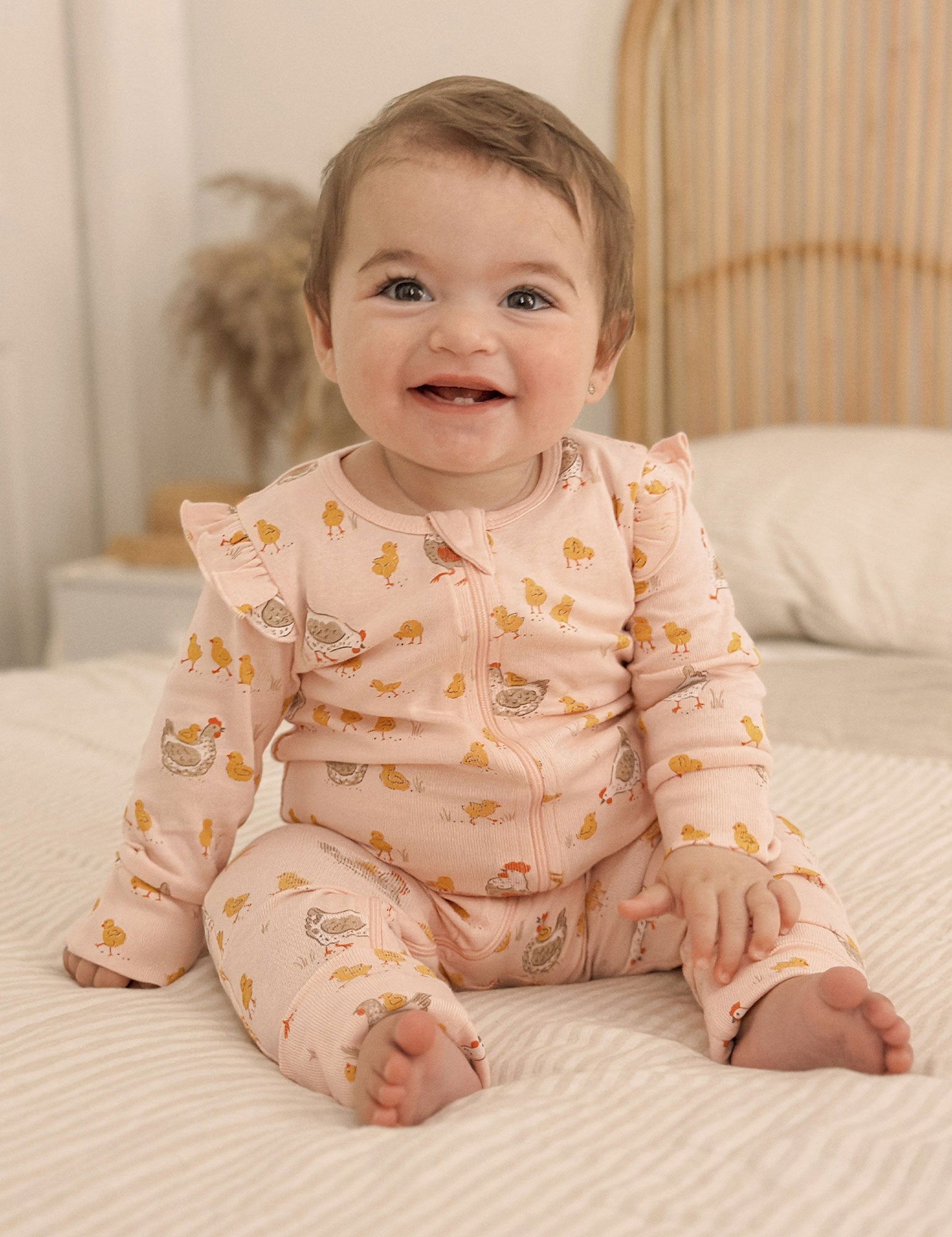 Purebaby Printed Zip Growsuit Lotus Chook Print Baby Onesies Baby