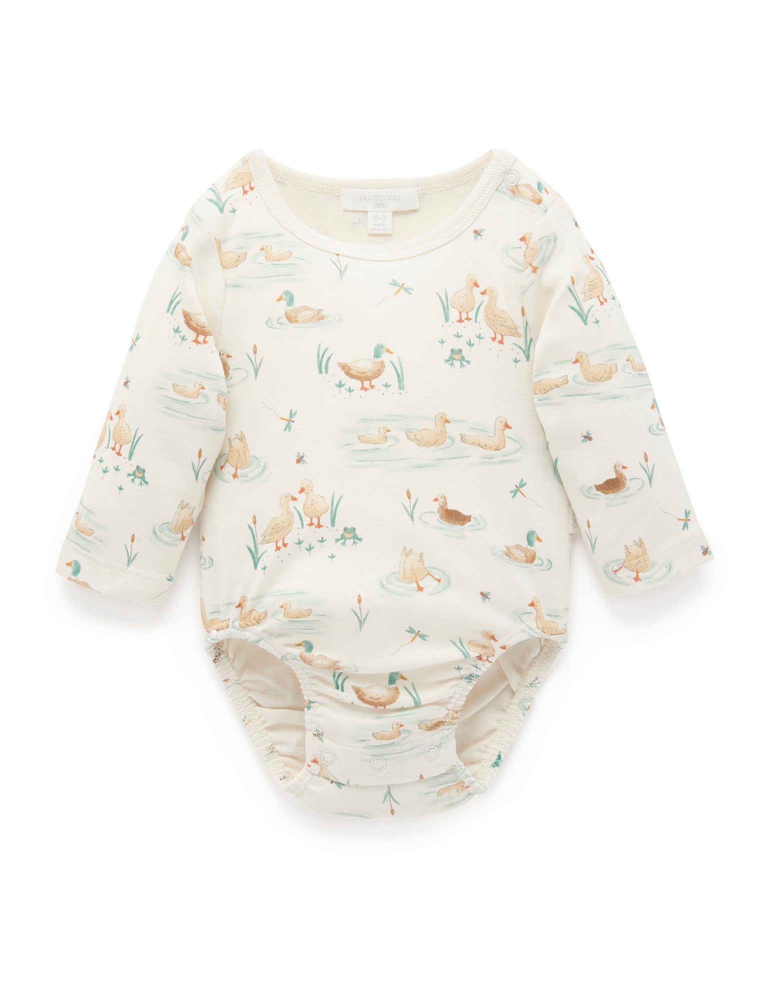 Purebaby Down River Bodysuit Ducky Print | Bodysuits | Baby Bunting AU