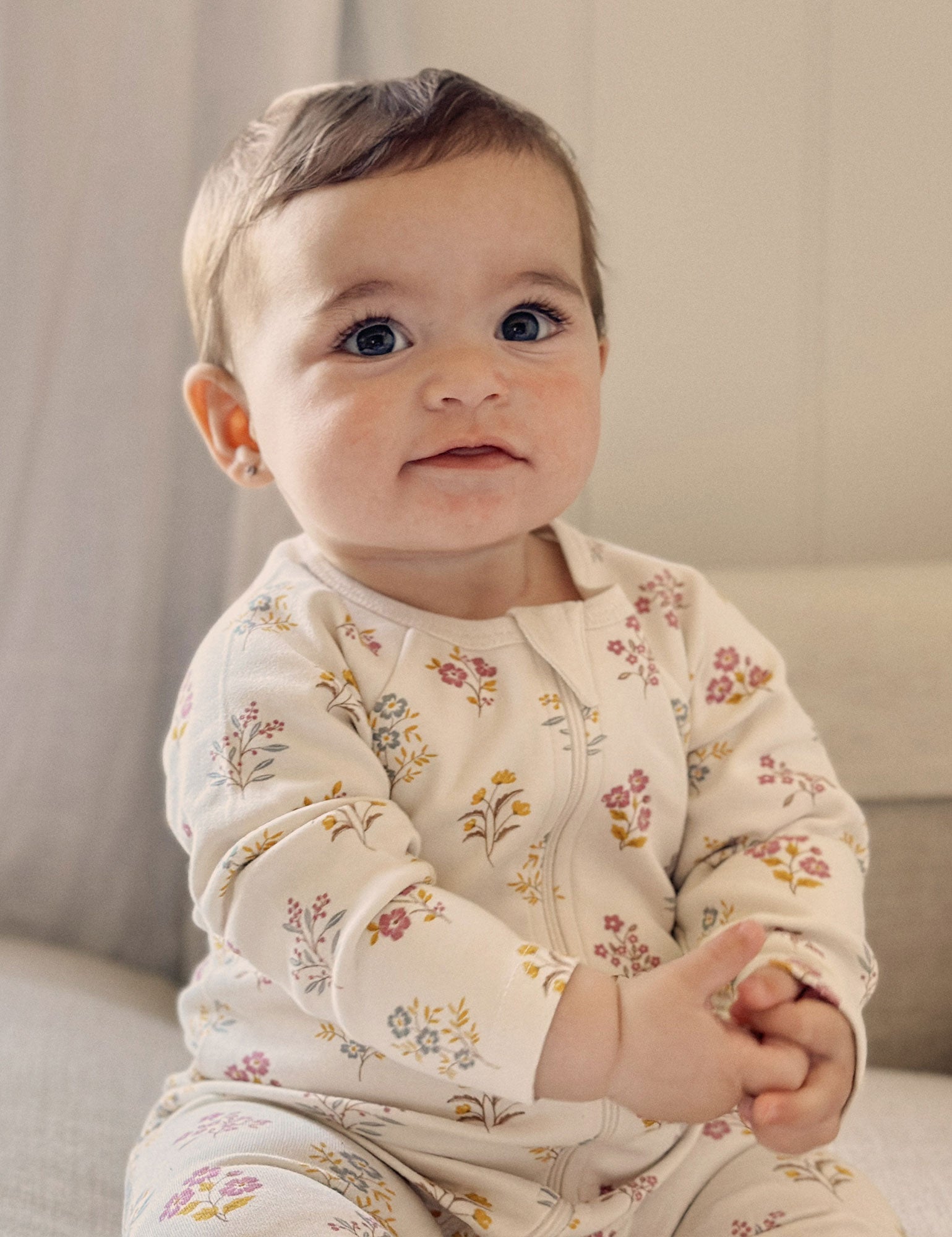 Purebaby Thick Zip Growsuit Posie Floral | Baby Onesies | Baby Bunting AU