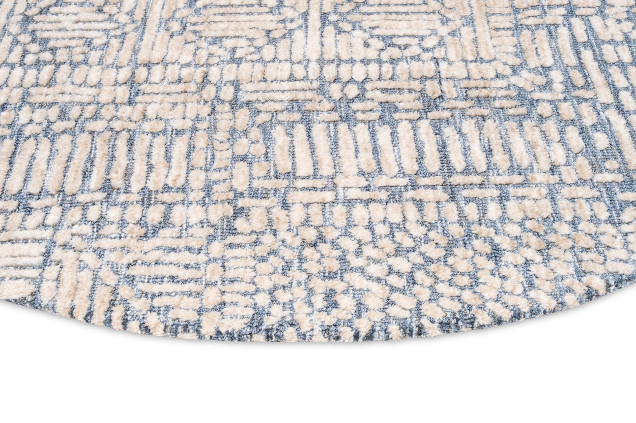Miss Amara Karmen Blue and Ivory Geometric Patterned Round Rug Play
