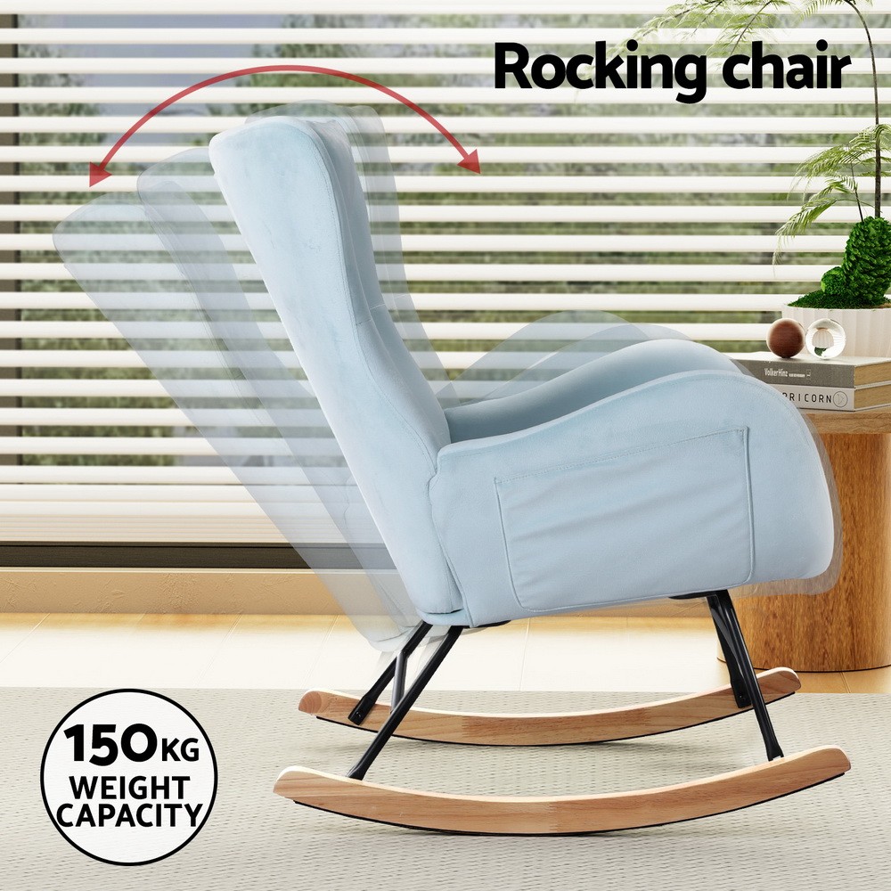 Artiss Rocking Chair Velvet Armchair Feeding Chair Blue Glider Chairs