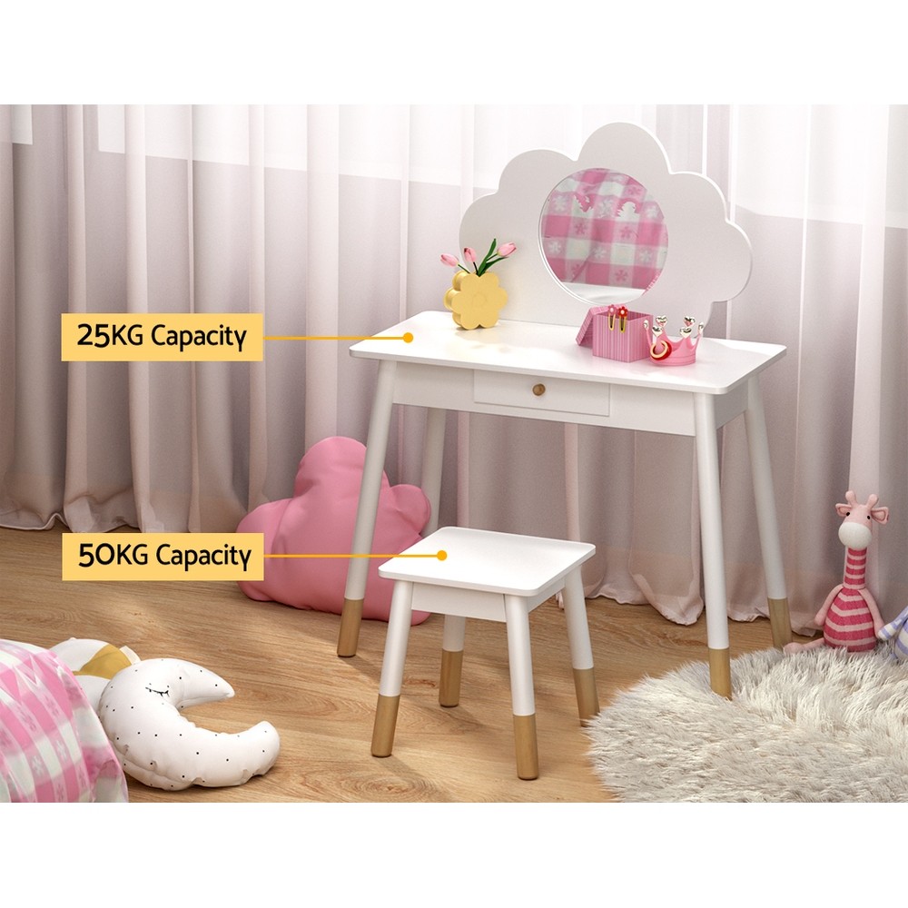 Keezi Kids Dressing Table Chair Set Vanity Makeup Wooden Leg Mirror