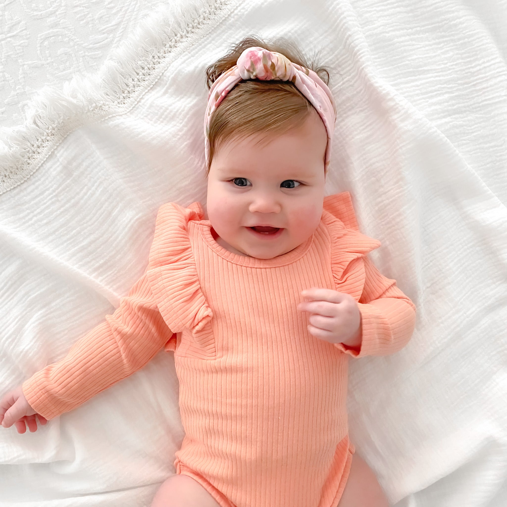 With Love For Kids Shimmy Wide Ribbed Long Sleeve Onesie/Top - Peach ...