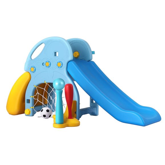 Keezi Kids Slide Set Baseball Bat Basketball Hoop 120cm - Blue