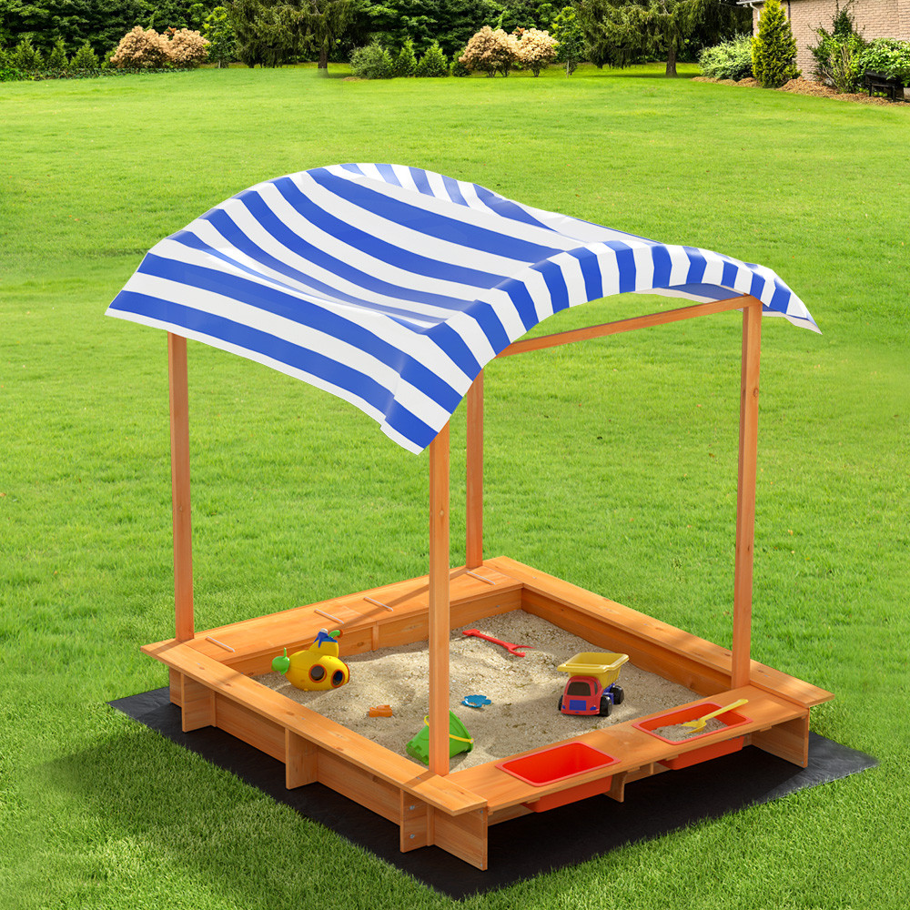 Keezi Kids Sandpit Wooden Water Box Canopy 149cm | Beach Sand | Baby ...