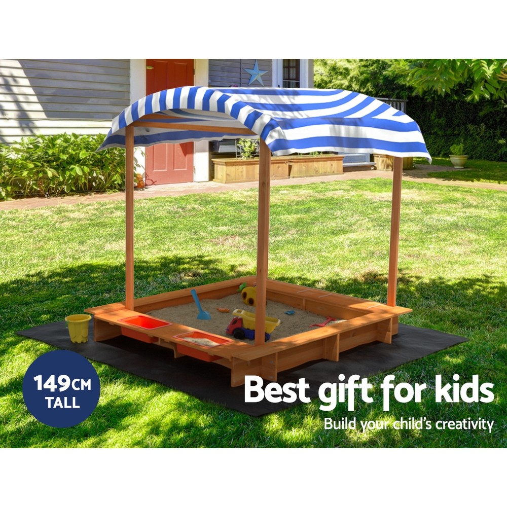 Keezi Kids Sandpit Wooden Water Box Canopy 149cm | Beach Sand | Baby ...