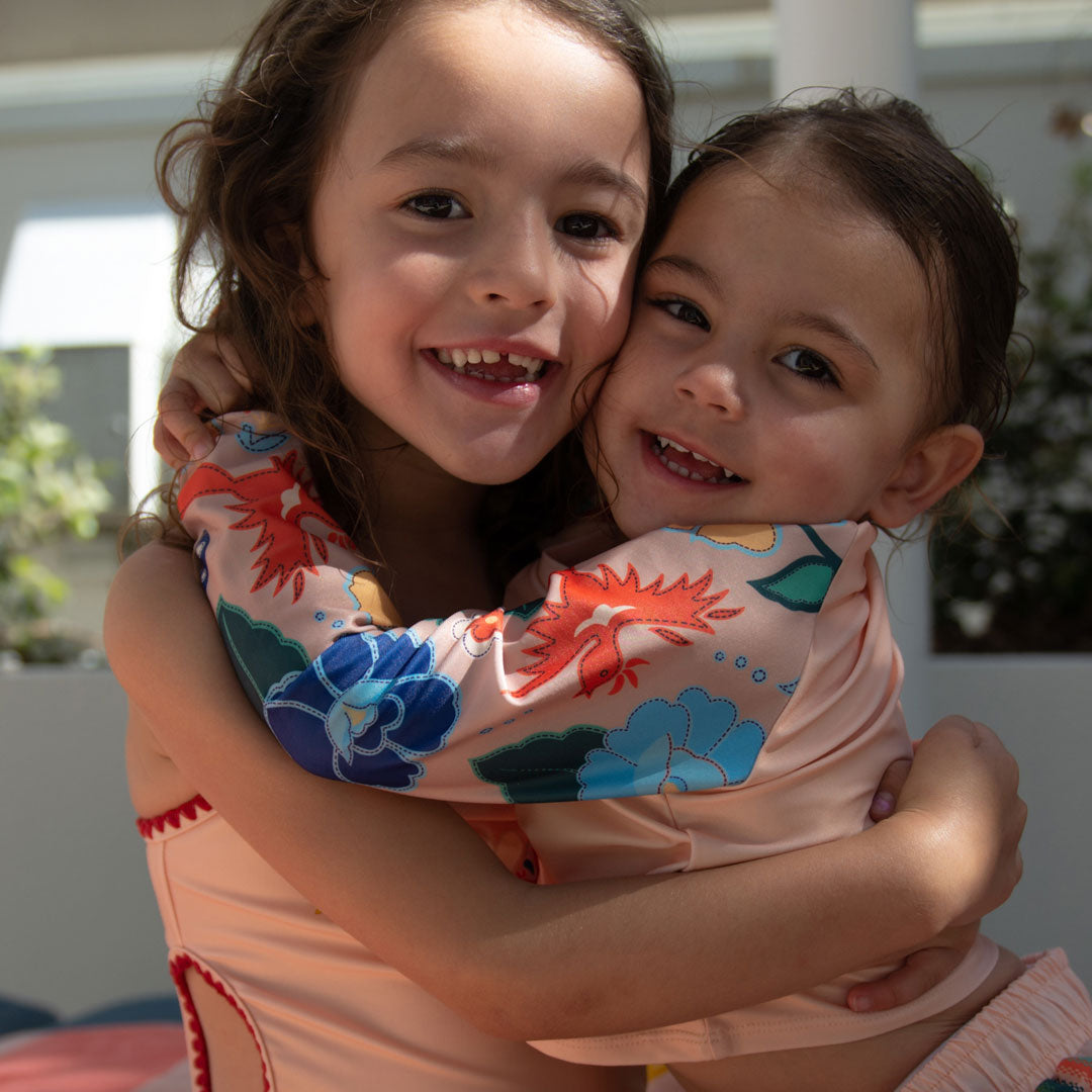 Tyoub Swimwear Girls Kids Long Sleeved Cropped Rash Vest Phoenix Print