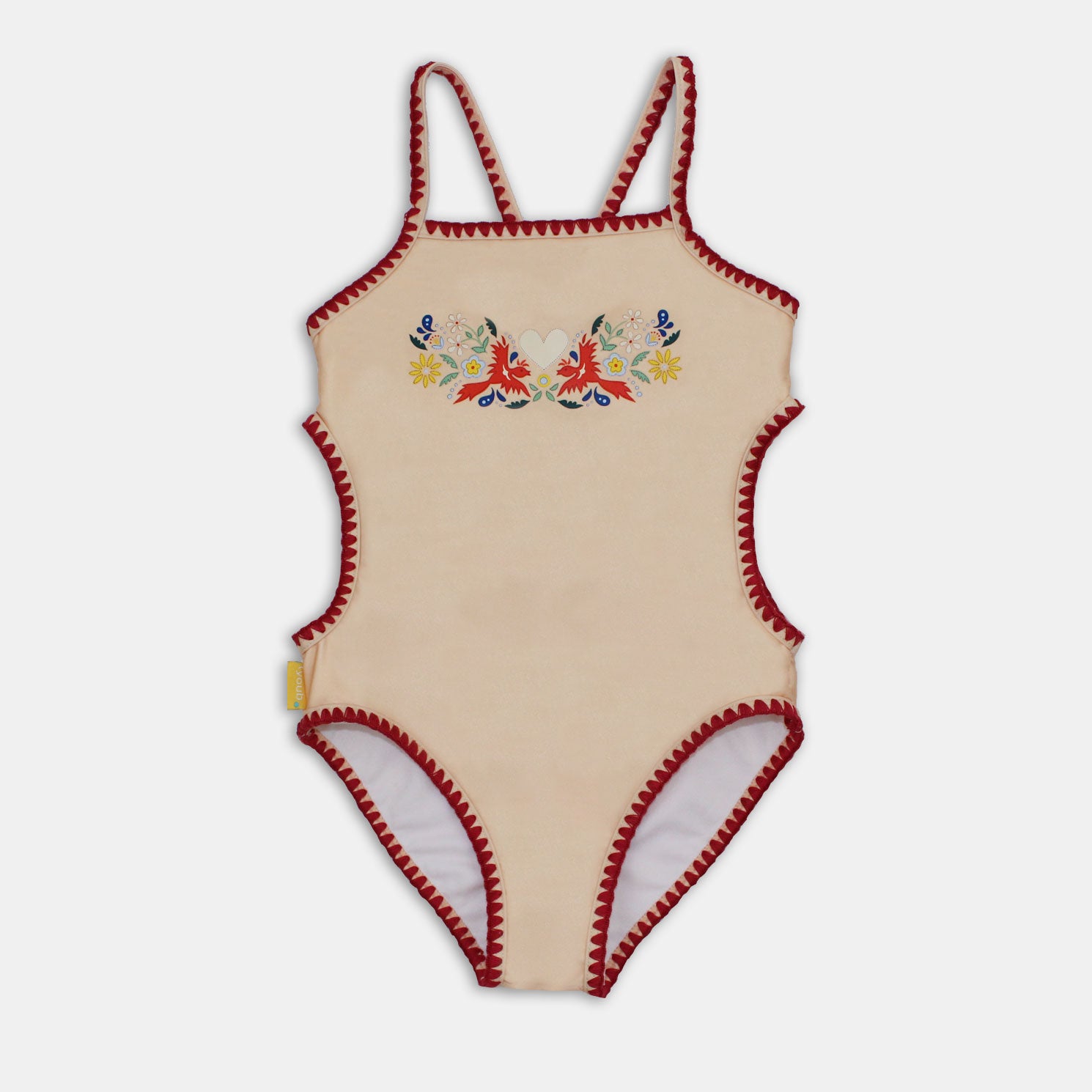 Tyoub Swimwear Girls Tyoub Kids Embroidered Swimsuit Vanilla Fire Bird 