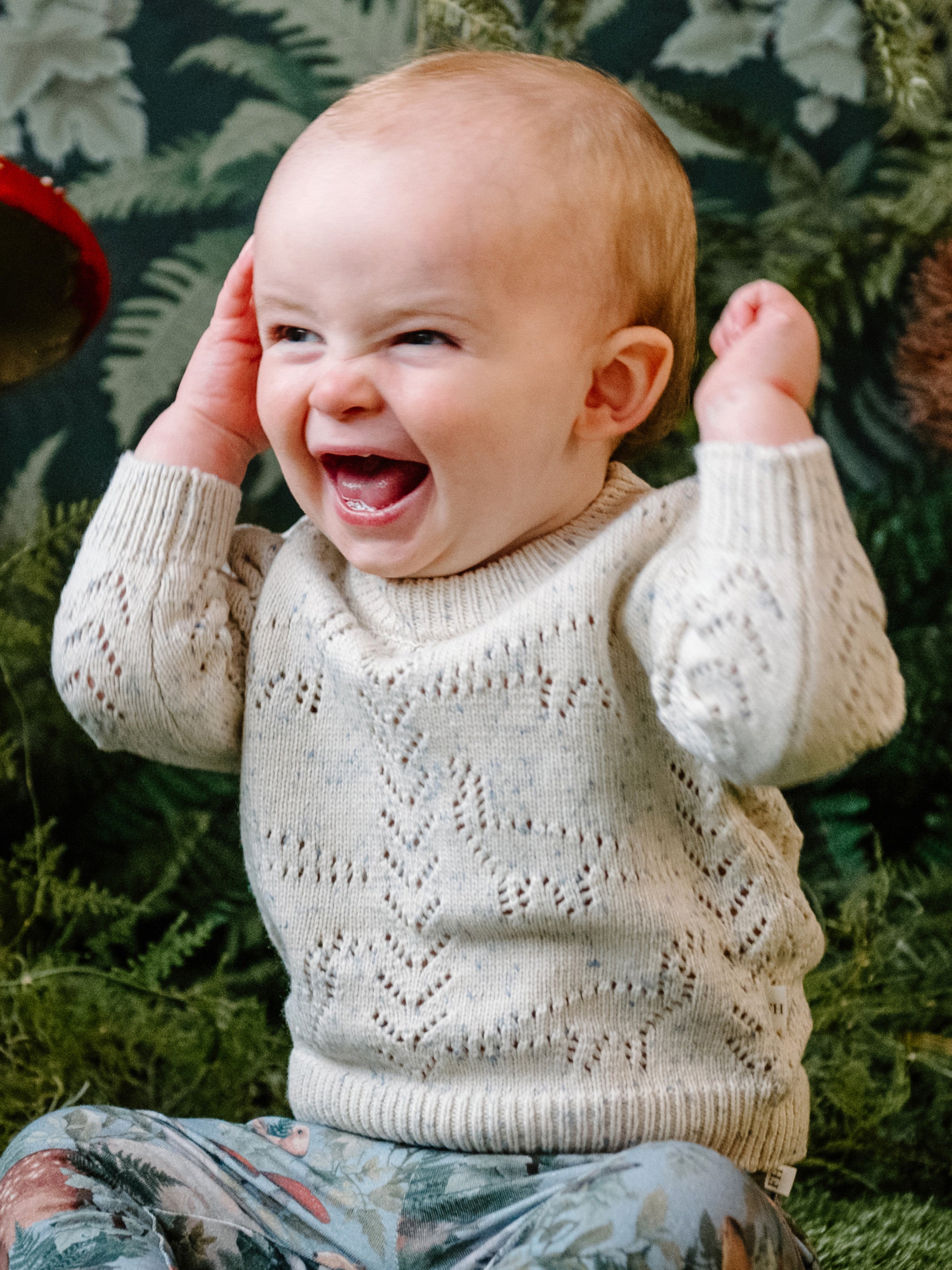 Fleur Harris Dino Pointelle Knit Jumper Cream Baby Bunting AU