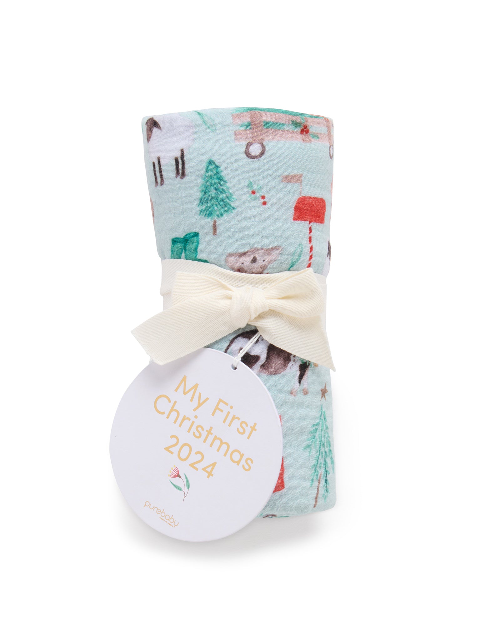 Purebaby Christmas Crinkle Muslin Farmyard Christmas Crinkle Wraps