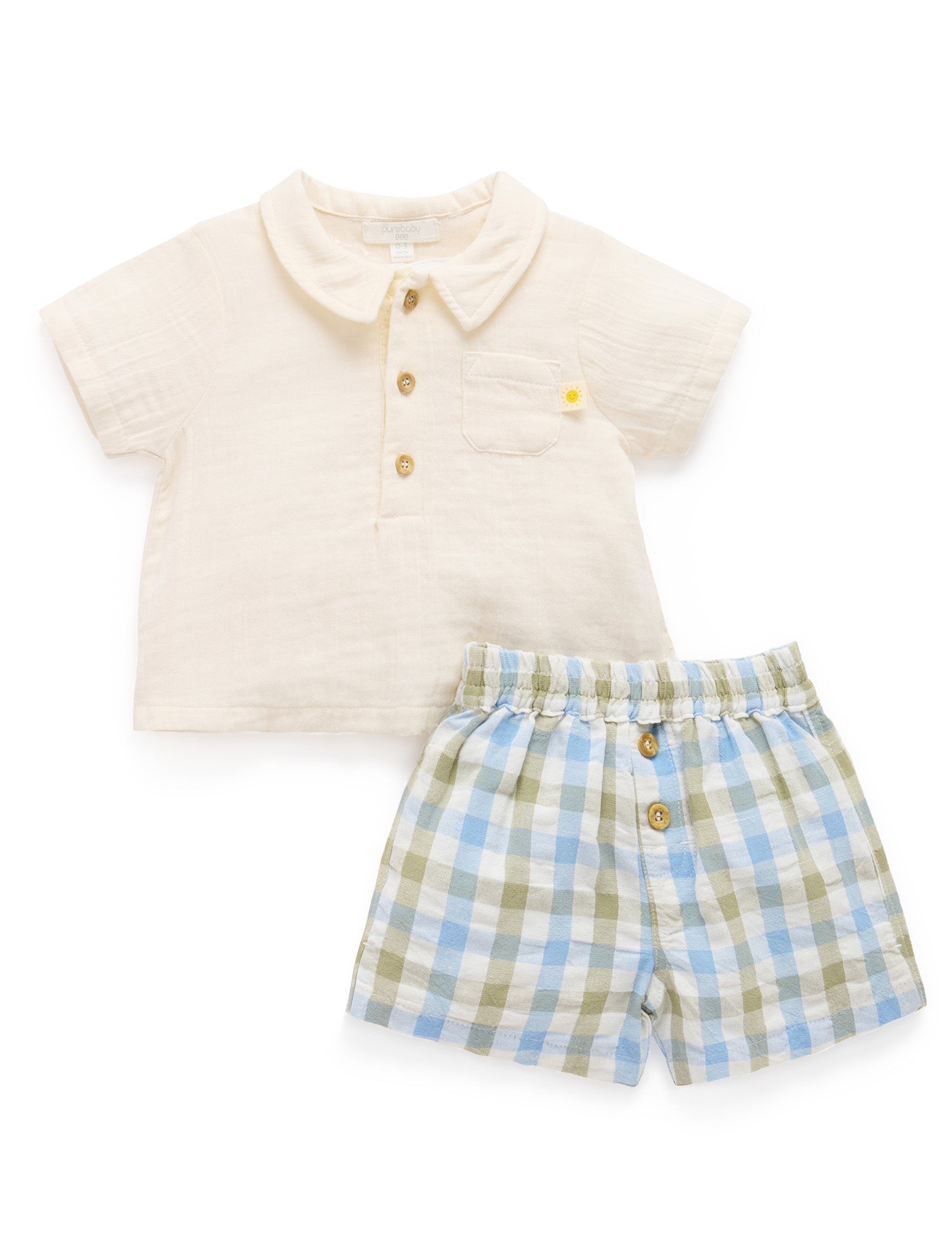 Purebaby Set Seagrass Check Baby Clothes Sets Baby Bunting AU