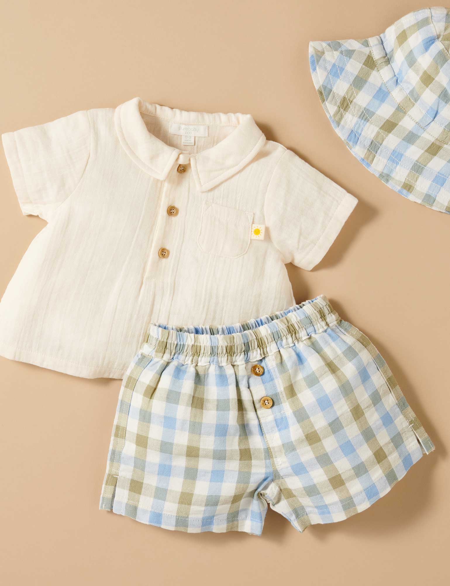 Purebaby Set Seagrass Check Baby Clothes Sets Baby Bunting AU