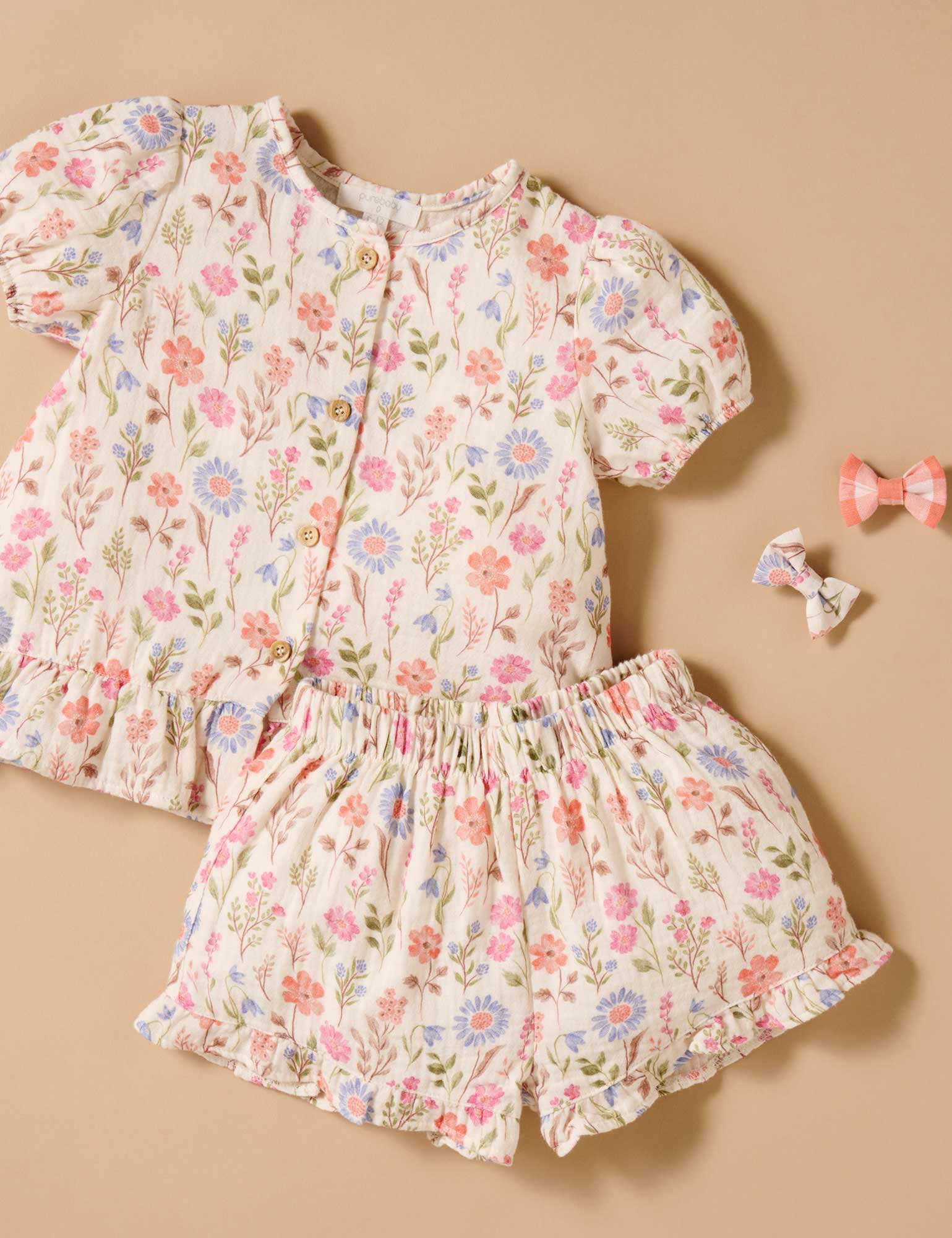 Purebaby Bow Hairclips Coral Gingham Baby Hair Clips Baby Bunting AU