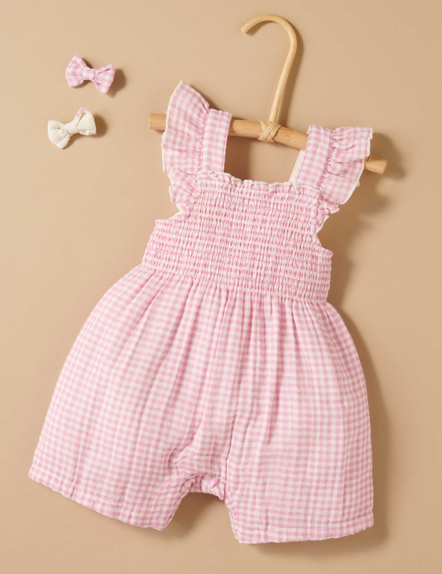 Purebaby 2 Pack Bow Hairclips Passionfruit Gingham Baby Hair Clips