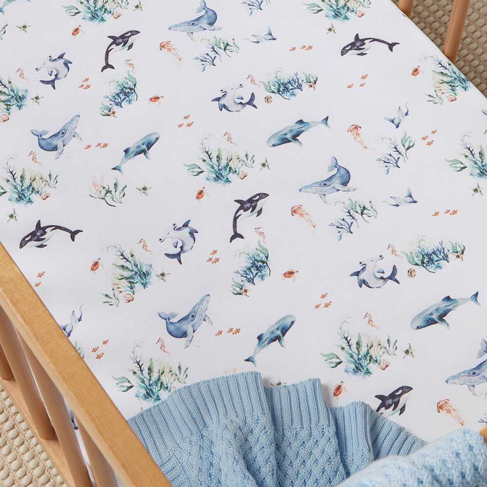 Snuggle Hunny Ocean Organic Fitted Cot Sheet Cot Baby Bunting AU