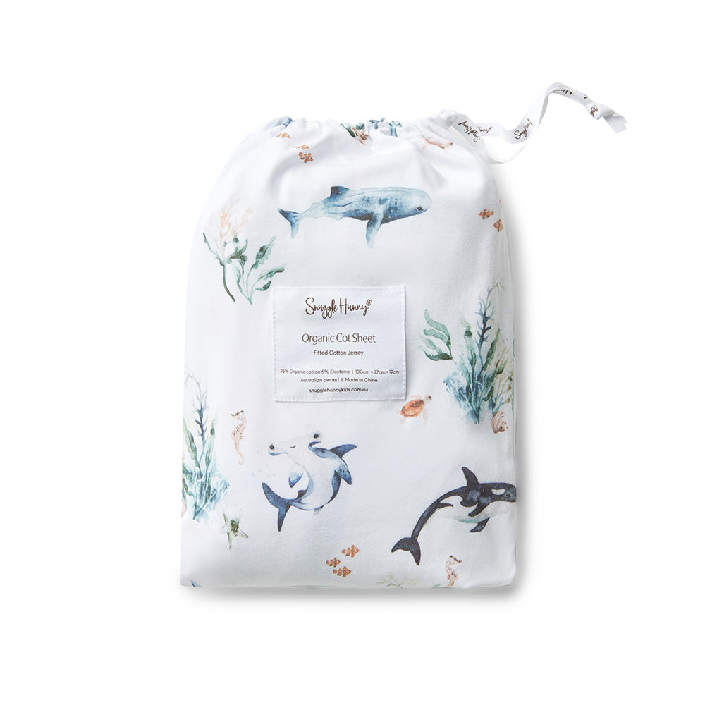 Snuggle Hunny Ocean Organic Fitted Cot Sheet Cot Baby Bunting AU