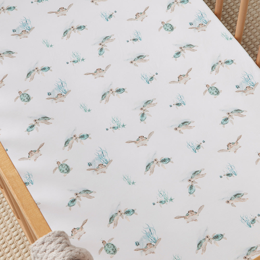 Snuggle Hunny Turtle Organic Fitted Cot Sheet Cot Baby Bunting AU