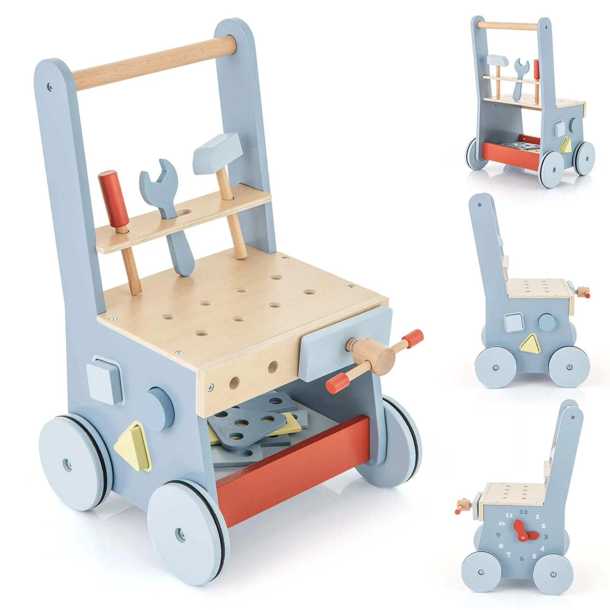 Baby Joy 2-in-1 Wooden Baby Push Walker & Tool Toys