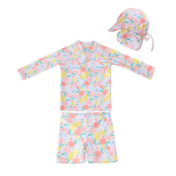 Big Softies 3 PC Long Sleeve Rashie, Shorts & Hat-Fruits