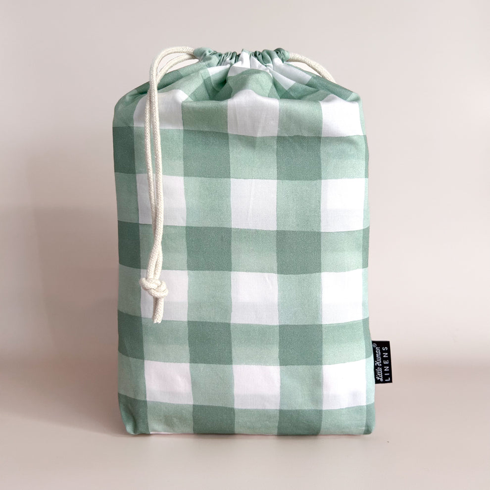 Little Human Linens Cot Waterproof Sheet, Green Gingham