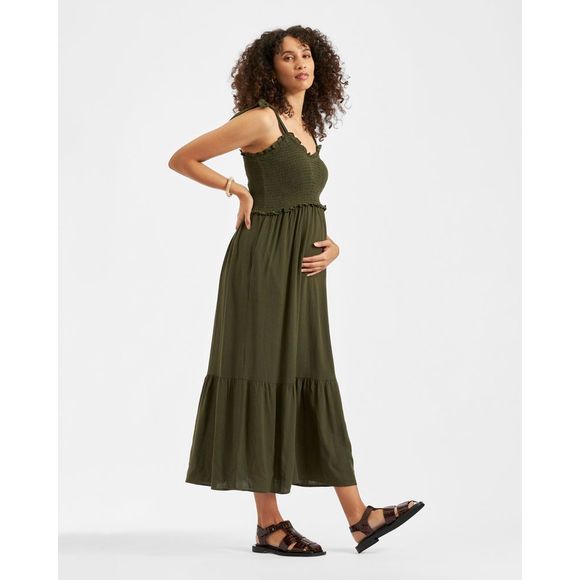 Ripe Maternity Brandi Shirred Dress - Khaki