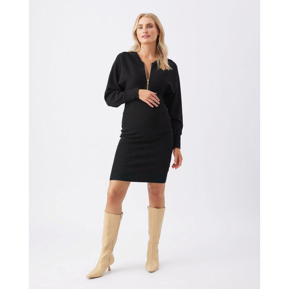 Ripe Maternity Zip Knit Nursing Dress - Black