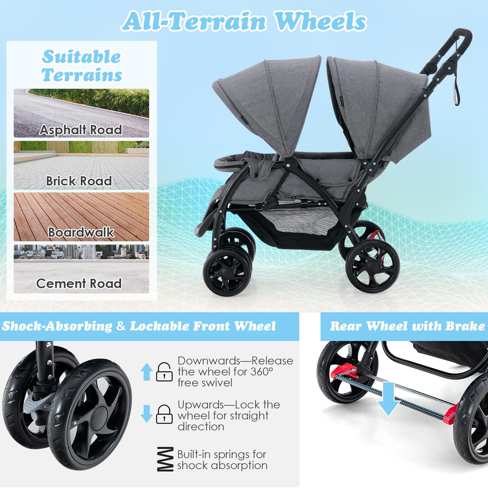 Baby Joy Portable Twin Baby Stroller with Canopy Adjustable