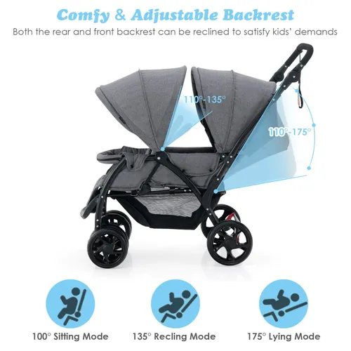 Baby Joy Portable Twin Baby Stroller with Canopy Adjustable