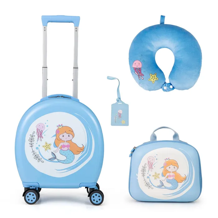Baby Joy Luggage Suitcase & Backpack Set with Neck Pillow & Name Card - Blue