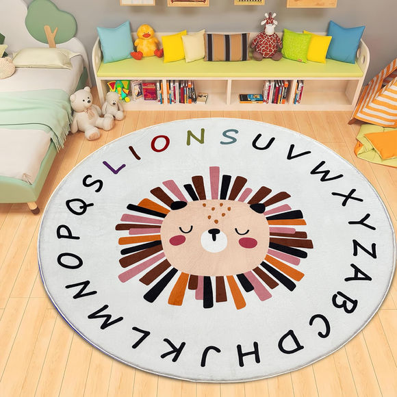La Grace Home Ultra Soft Plush Kids Round Rug - Modern Alphabet