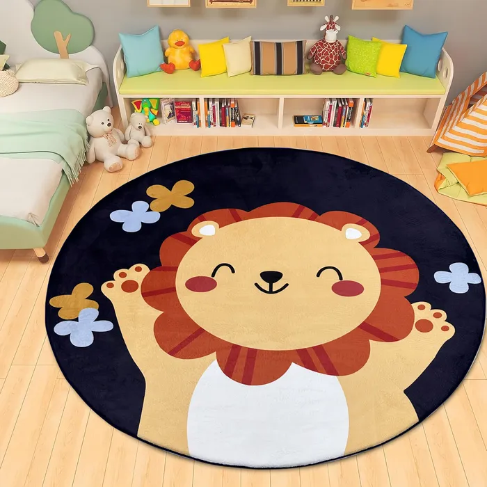 La Grace Home Ultra Soft Plush Kids Round Rug - Blue Tiger