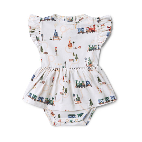 Snuggle Hunny Trains Short Sleeve Organic Dress