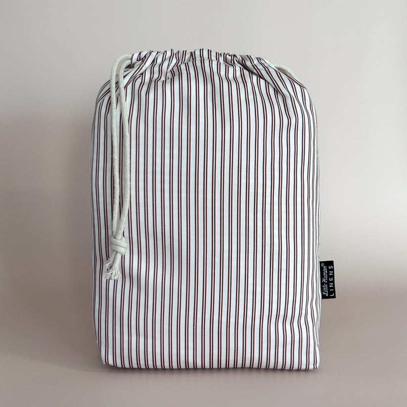 Little Human Linens Cot Waterproof Sheet, Mocha Pinstripe