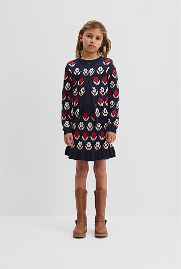 Country Road Jacquard Knit Skirt - Blue