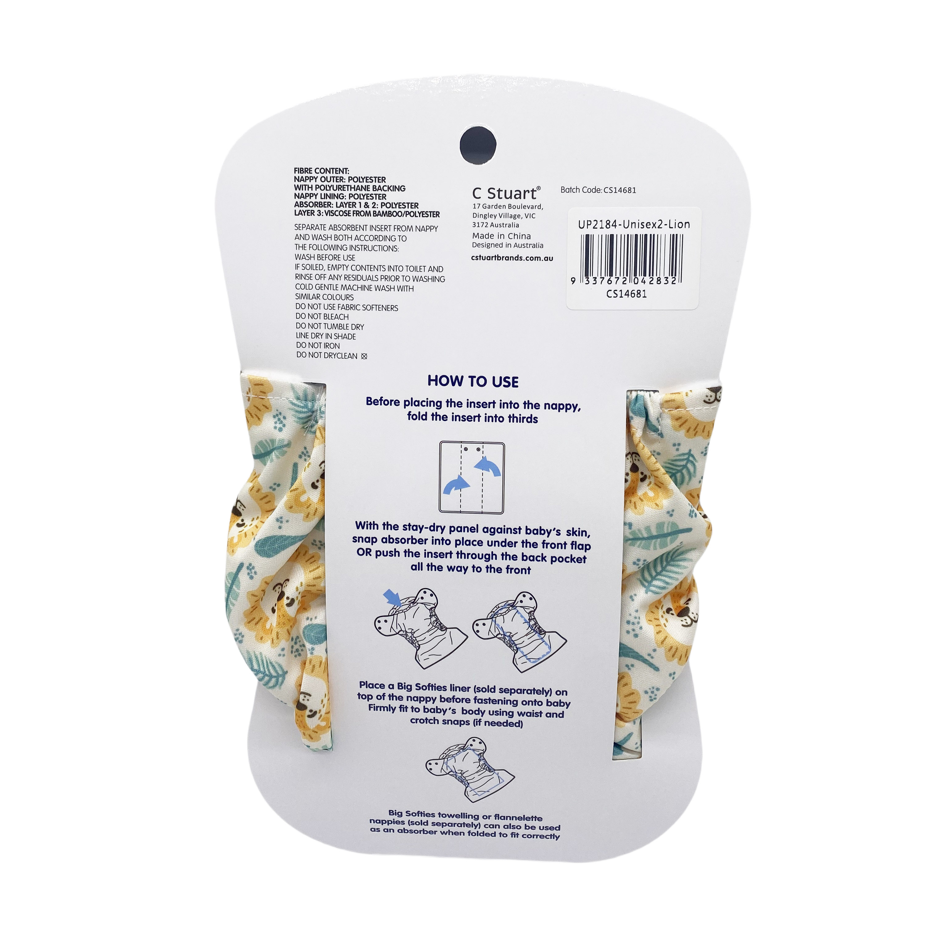 Big Softies Reusable Nappy with Insert Absorber Lion Baby