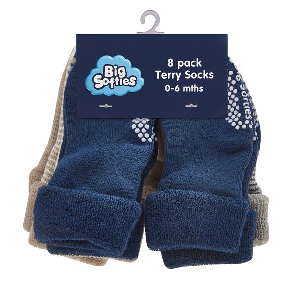 Big Softies Baby Boy's 8-Pack Anti-Slip Terry Socks