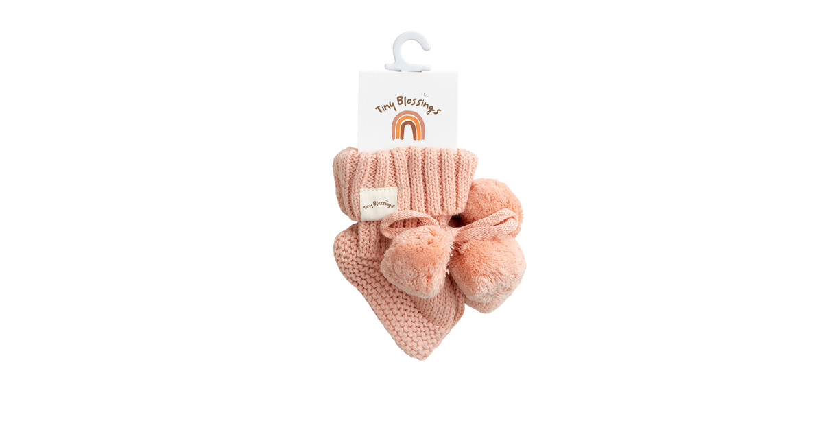 Tiny Blessings Pom Pom Booties - Coral | Baby Bunting AU