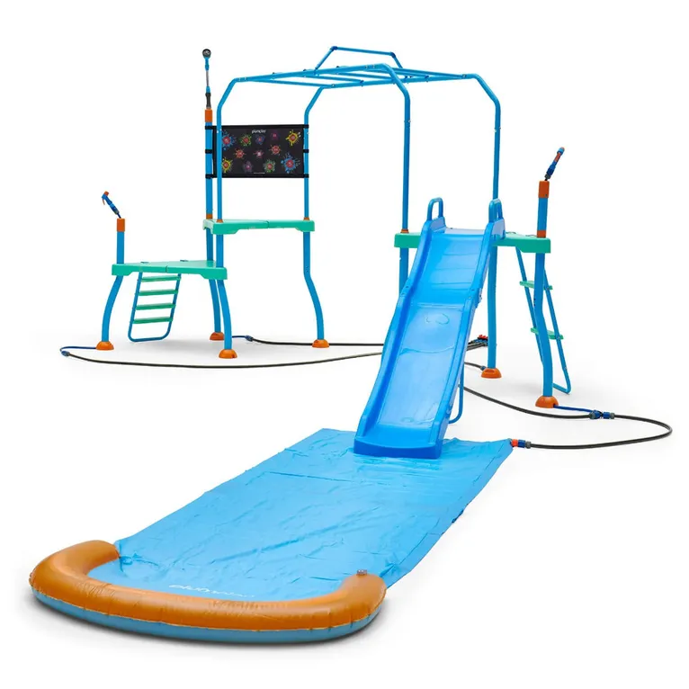 Plum Play AU Water Blaster Course Climbing Frame w/ 6ft Slide & Sprinklers - Blue