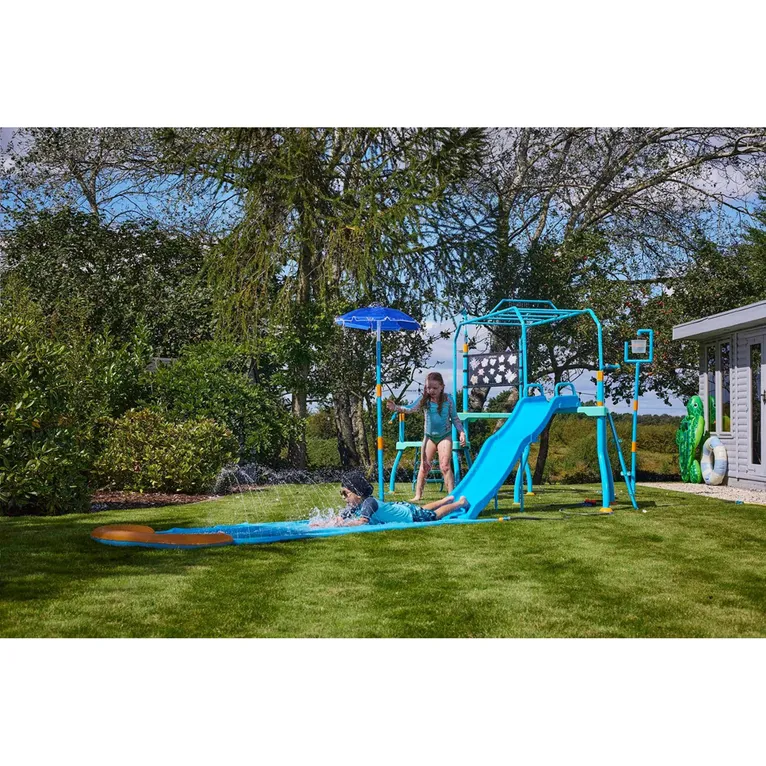 Plum Play AU Water Blaster Course Climbing Frame w/ 6ft Slide & Sprinklers - Blue