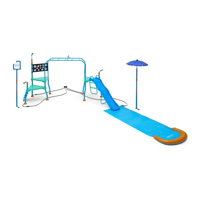 Plum Play AU Water Blaster Course Climbing Frame w/ 6ft Slide & Sprinklers - Blue