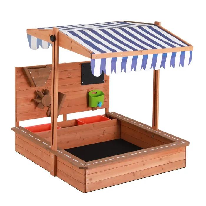 Keezi Kids Wooden Canopy Sandpit with Cover Funnel