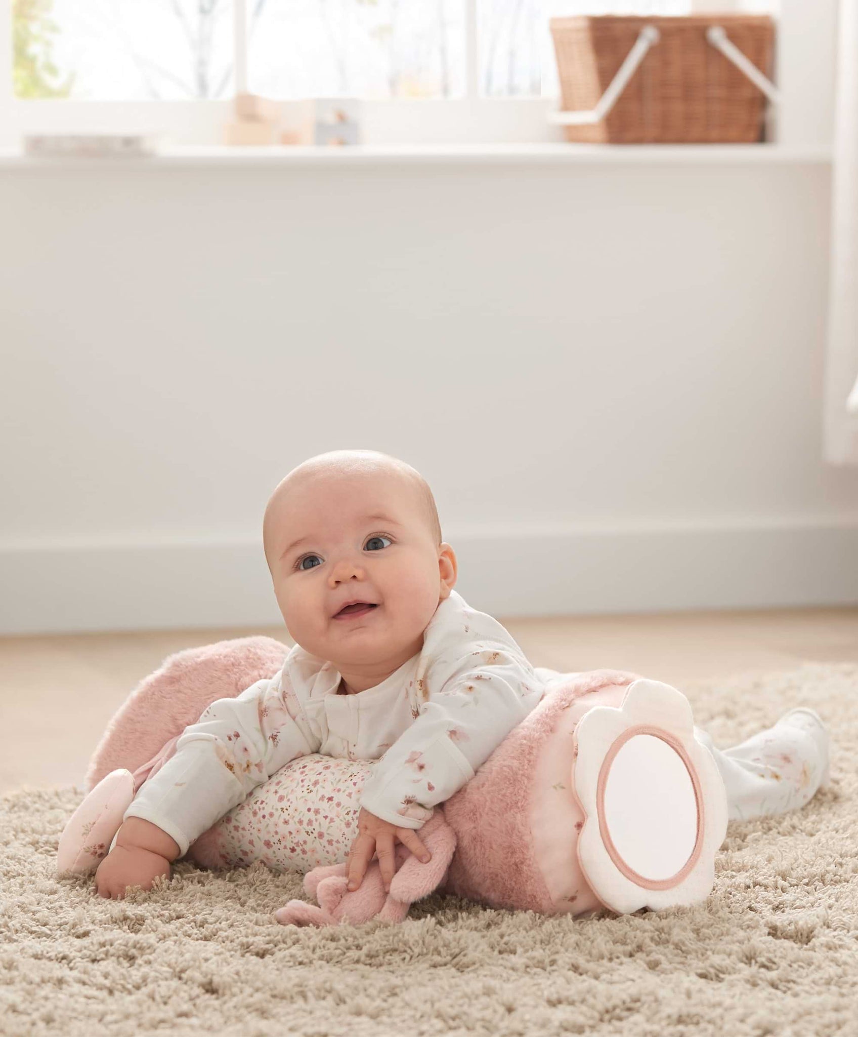 Mamas & Papas Welcome to the World Bunny Tummy Time Roll Pink Sensory Toy 0M+