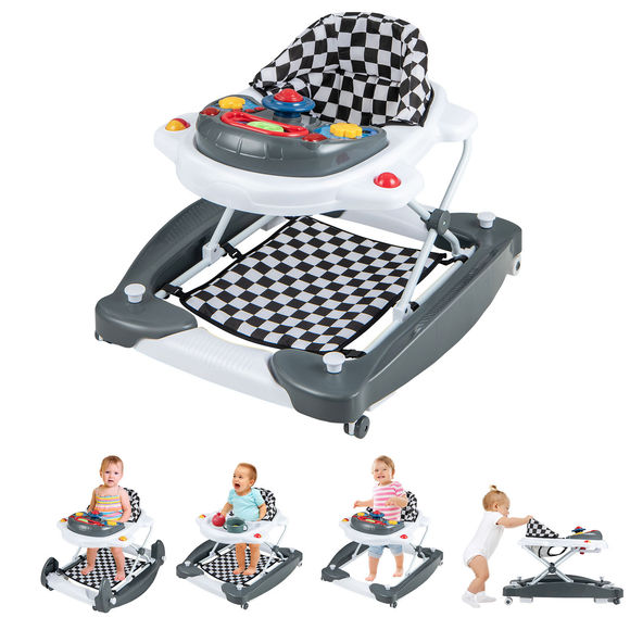 Baby Joy 6-in-1 Foldable and Adjustable Baby Walker with Music - Grey