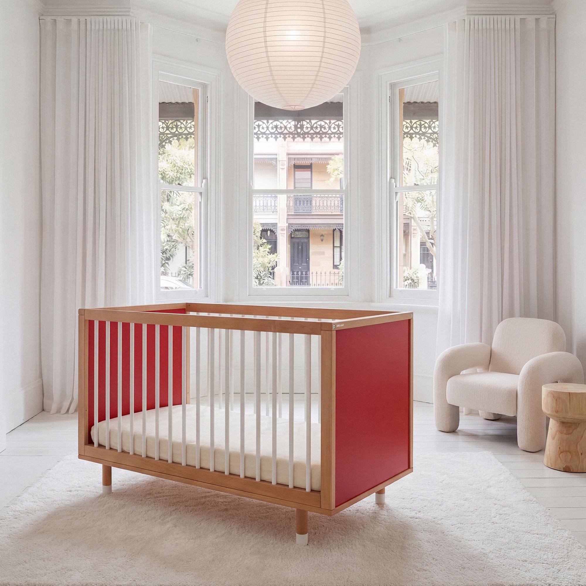 Bold Baby Pink and Red Cot + ComfiCore Mattress Bundle