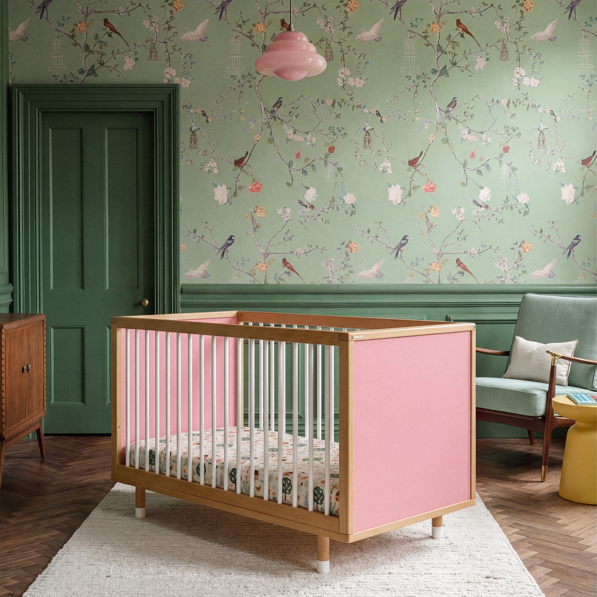 Bold Baby Pink and Green Cot + ComfiCore Mattress Bundle