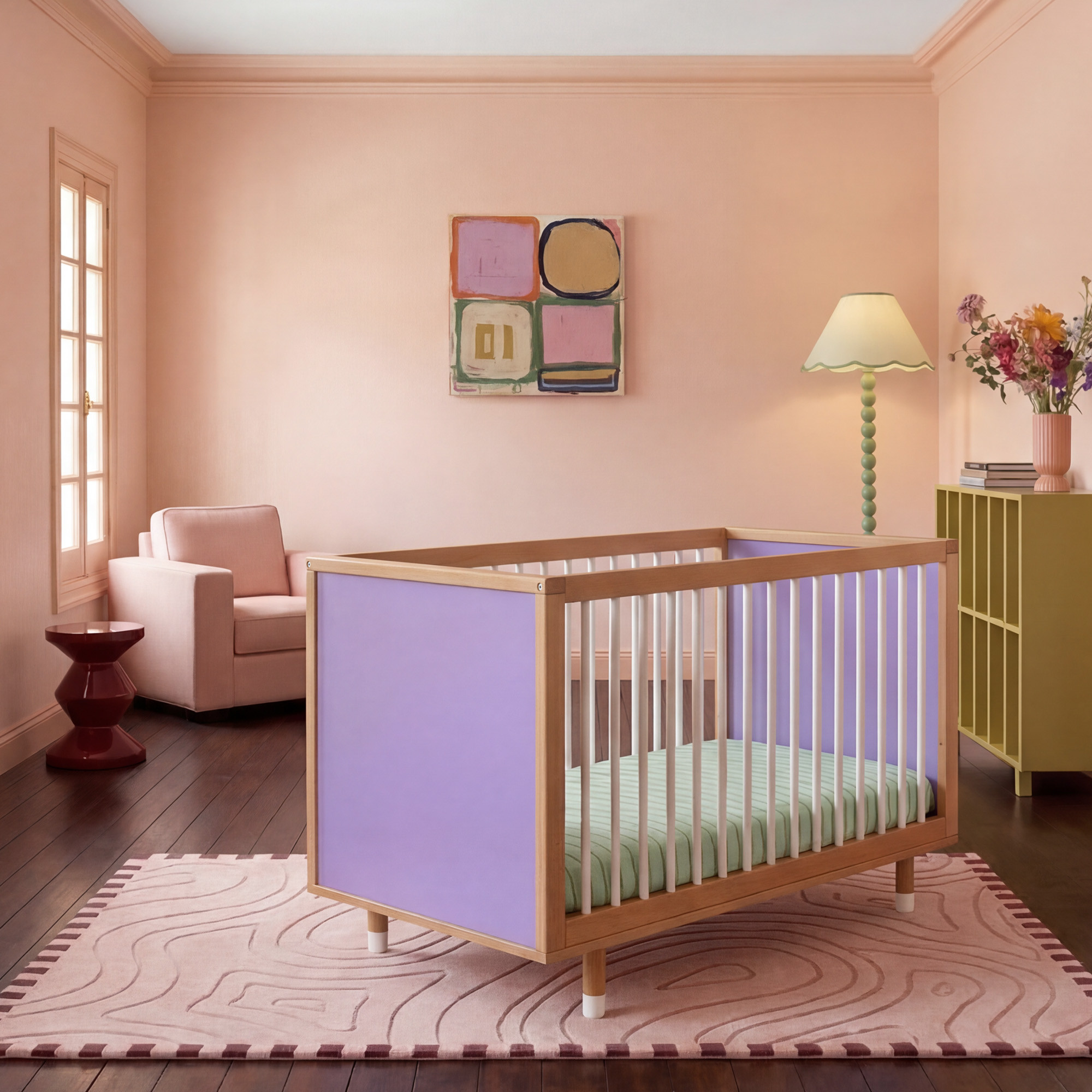 Bold Baby Cot, Lilac and Teal