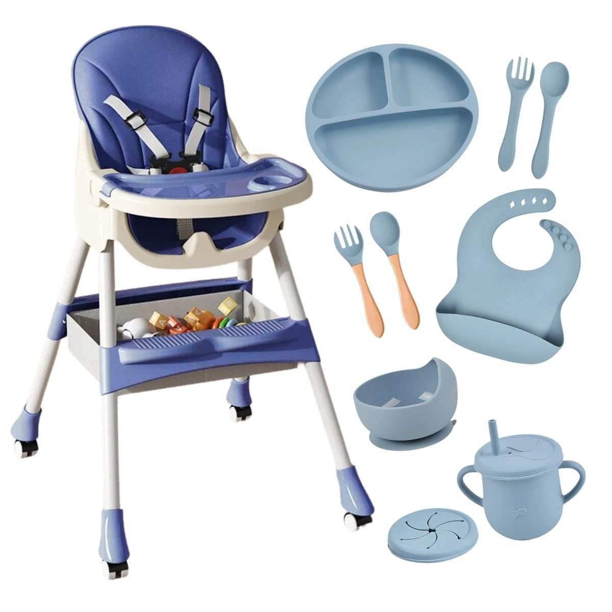 Toddly FlexiGrow 4-in-1 Baby Highchair with Silicone Feeding Set, Midnight Blue