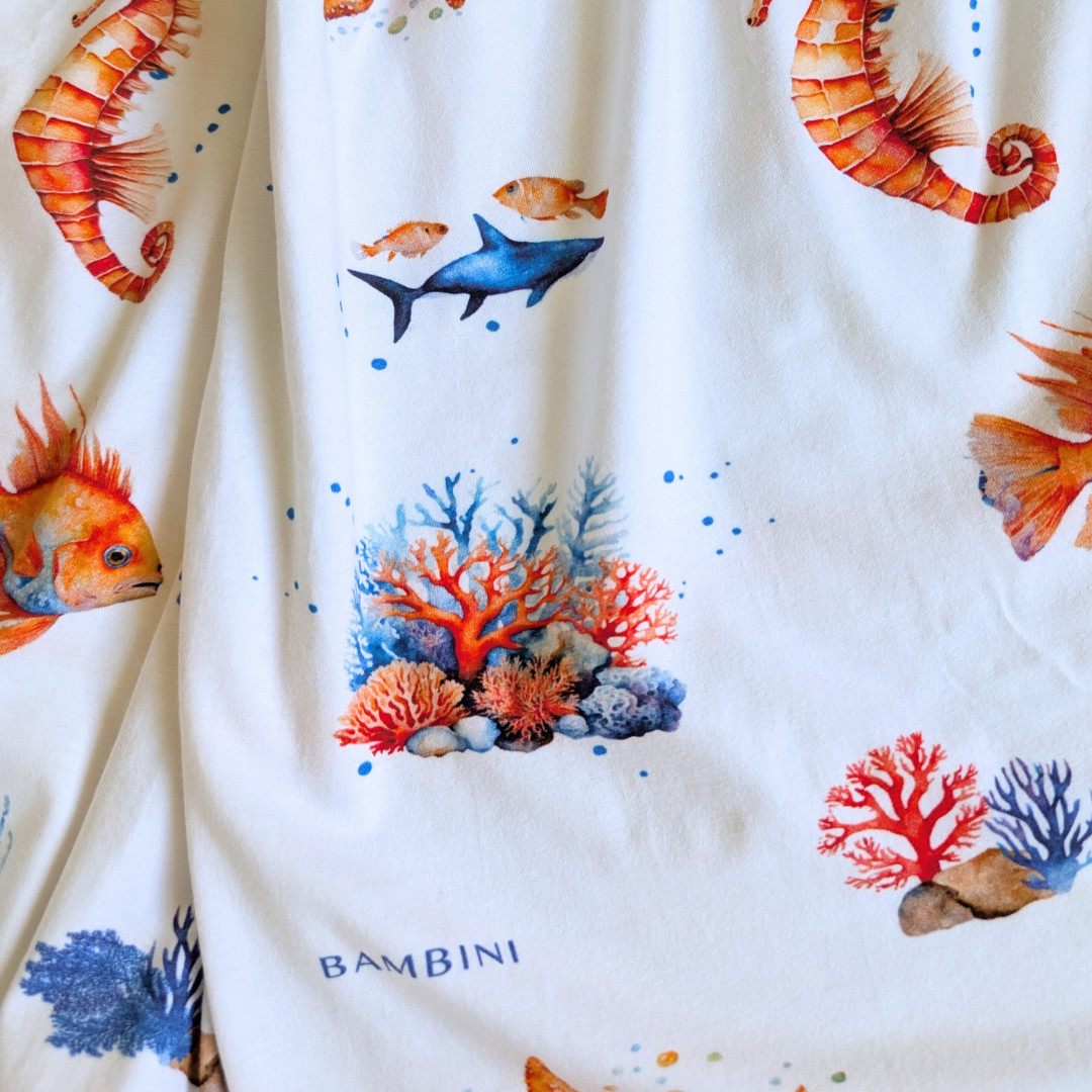 Bambini Prams Underwater Worlds Exotic Jersey Fitted Cot Sheet