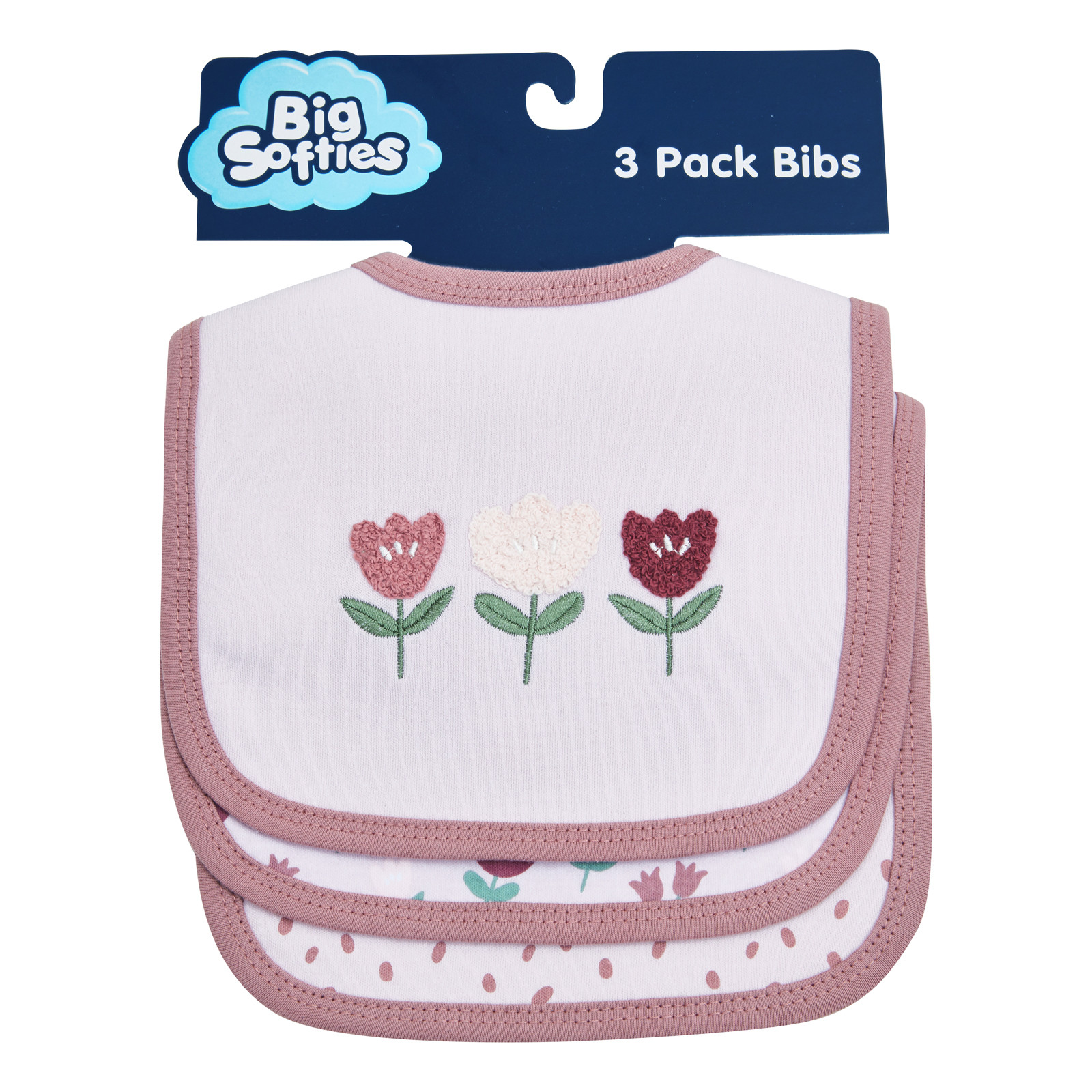 Big Softies 3 Pack Applique And Printed Bibs, Tulip
