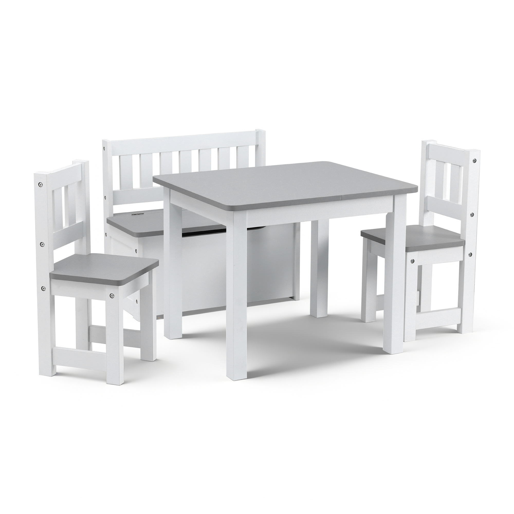 Keezi 2 in 1 Kids Table and 4 Chair Set with Storage Bench, Grey